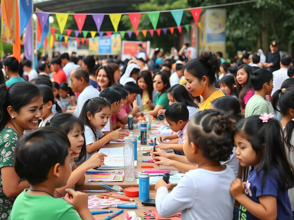 A dynamic image of community members participating in a theatre-related community outreach event, highlighting the theatre's commitment to engaging with and supporting the local community.