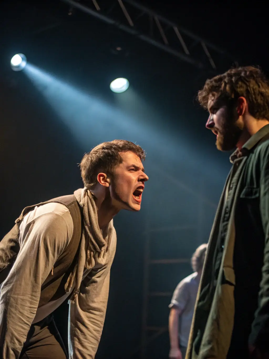 A dynamic image of actors performing a scene from a recent THEATRE ANTIOCHE production, showcasing the energy and emotion of live theatre.
